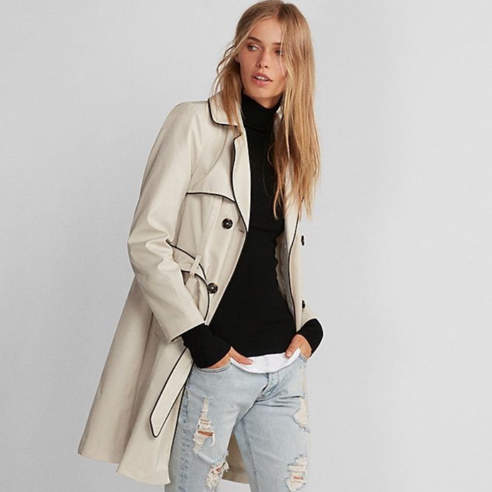 NWOT Express Piped Double Breasted Trench Coat